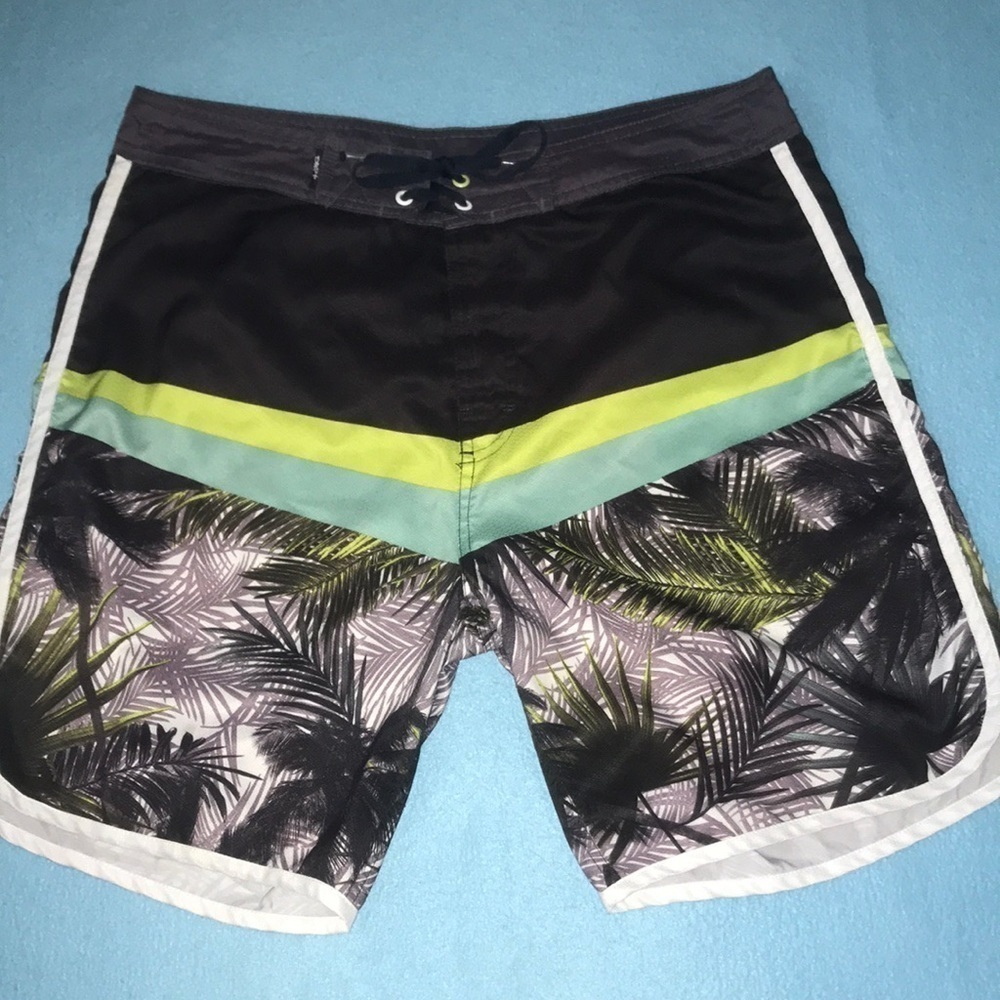 DRIPT swimsuit palm print neon chevron stripes drawstring velcro closure size 46
